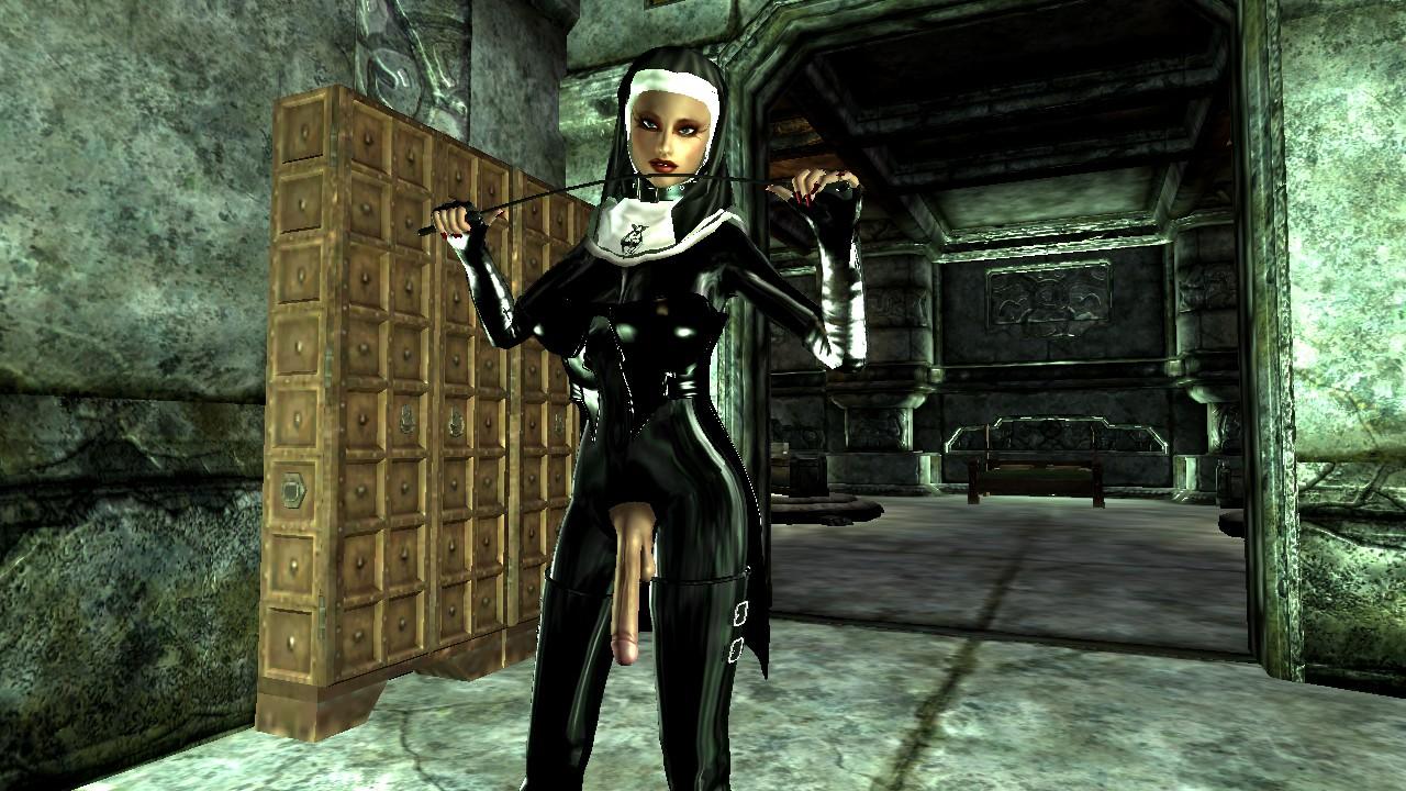 Oona dressed as kinky nun